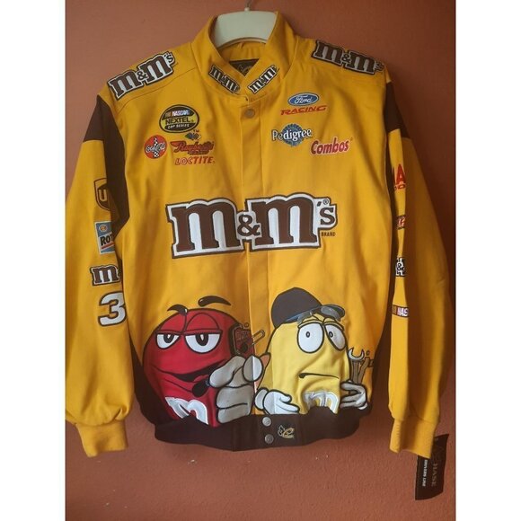 NWT VTG Med Chase Authentics Drivers Line M&M"s Nascar Jacket Coat Yellow - Picture 1 of 8